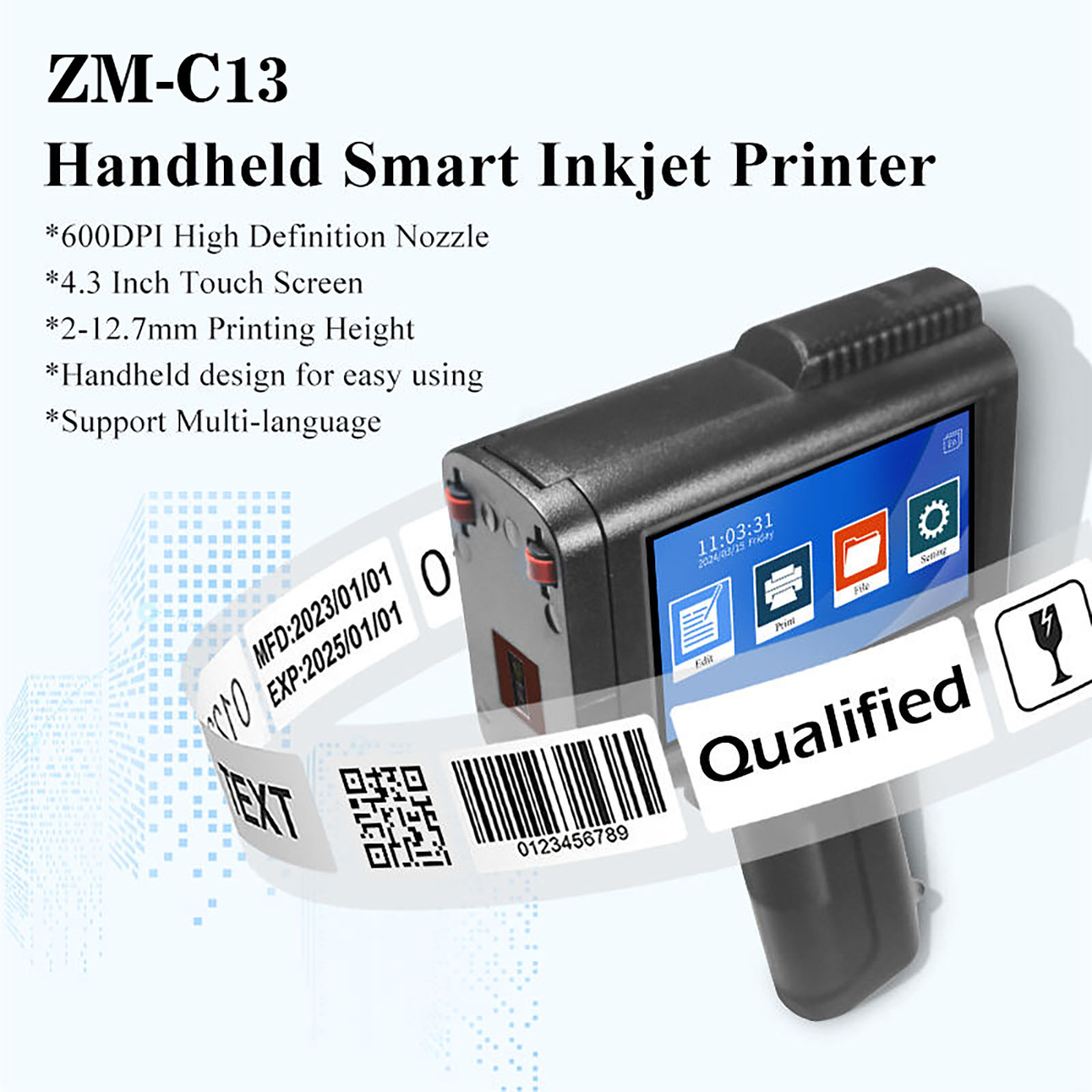 ZM-C13 12.7mm Handheld Inkjet  - Barcode Printer 评论和价格
